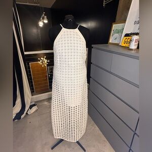 White Crochet Maxi Dress with Halter Neck